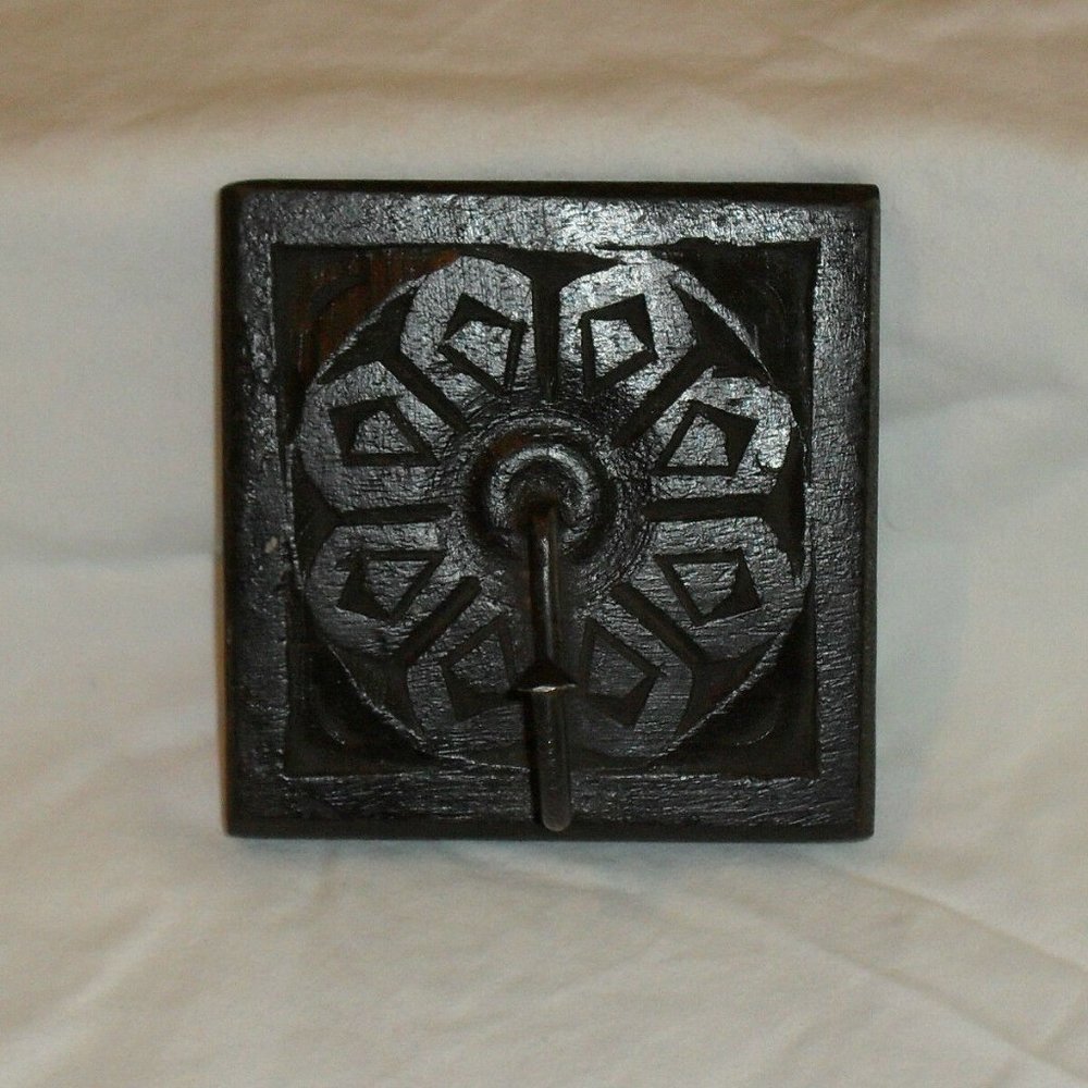 Rustic Coat Hook Hand Made Carved Wood & Metal Decorative Hanger Boho Bohemian